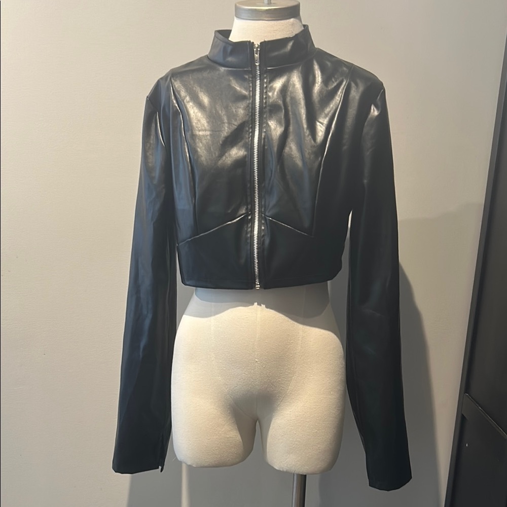 Black Cropped Moto-Style Jacket
